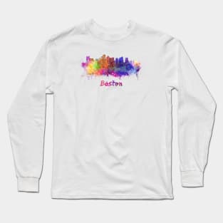 Boston skyline in watercolor Long Sleeve T-Shirt